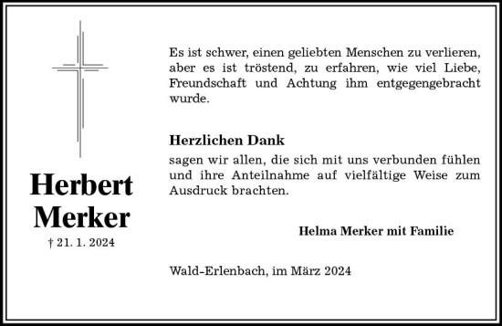 Traueranzeige von Herbert Merker von Starkenburger Echo