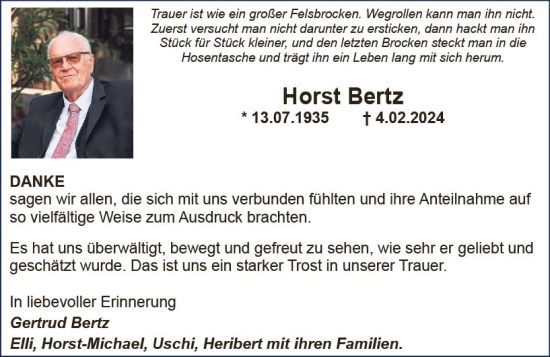 Traueranzeige von Horst Bertz von Wormser Zeitung