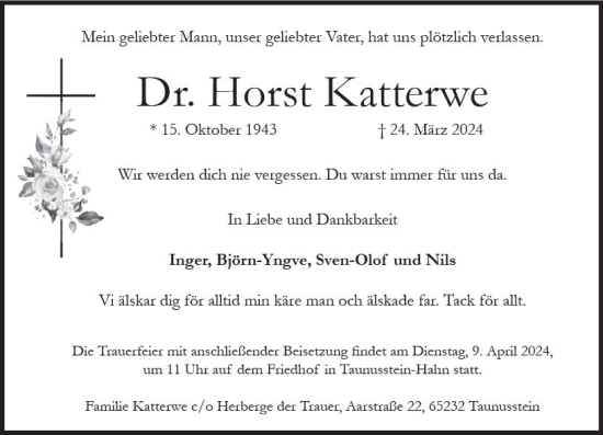 Traueranzeige von Horst Katterwe von Wiesbadener Kurier
