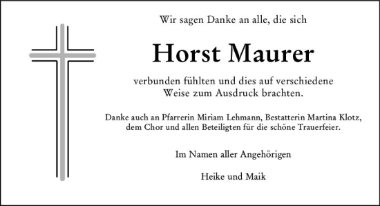 Traueranzeige von Horst Maurer von Camberger Anzeiger