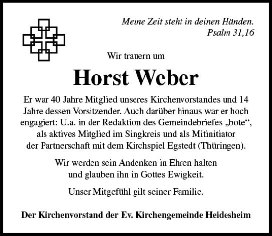 Traueranzeige von Horst Weber von Allgemeine Zeitung Bingen/Ingelheim