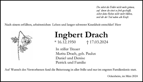 Traueranzeige von Ingbert Drach von Allgemeine Zeitung Bingen/Ingelheim