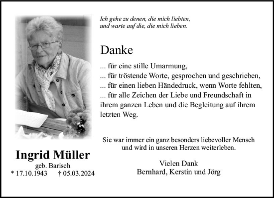 Traueranzeige von Ingrid Müller von Binger-/Ingelheimer Wochenblatt
