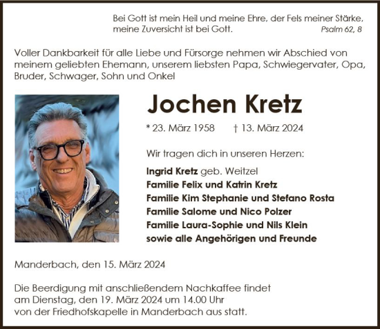 Traueranzeige von Jochen Kretz von Dill Block