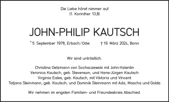 Traueranzeige von John-Philip Kautsch von Odenwälder Echo