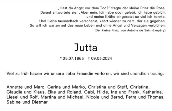 Traueranzeige von Jutta  von Darmstädter Echo