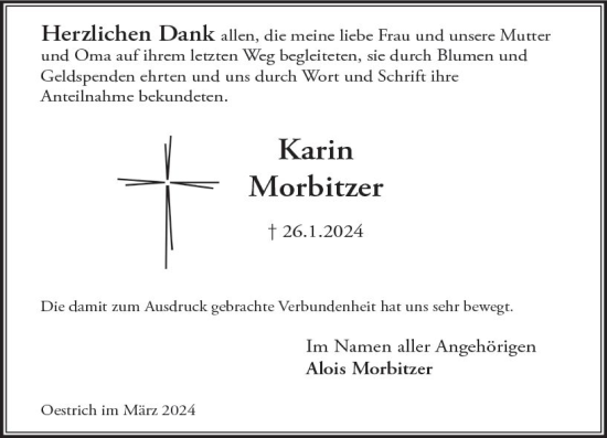 Traueranzeige von Karin Morbitzer von Rheingau Kurier