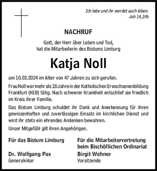 Traueranzeige von Katja Noll von Nassauische Neue Presse