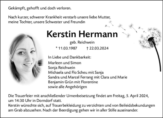 Traueranzeige von Kerstin Hermann von Nassauische Neue Presse