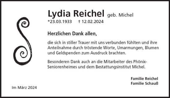 Traueranzeige von Lydia Reichel von Idsteiner Land/Untertaunus