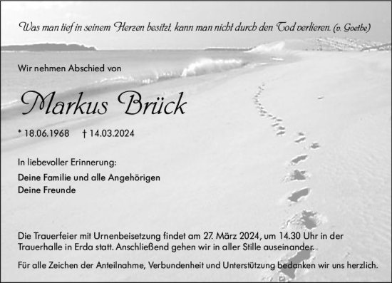 Traueranzeige von Markus Brück von Wetzlarer Neue Zeitung
