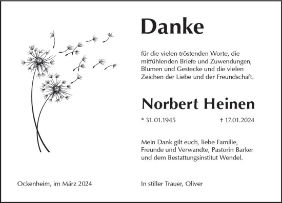 Traueranzeige von Norbert Heinen von Binger-/Ingelheimer Wochenblatt