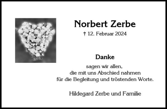 Traueranzeige von Norbert Zerbe von Wiesbadener Kurier