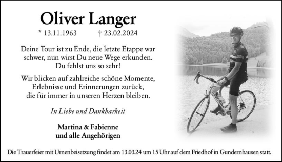 Traueranzeige von Oliver Langer von Darmstädter Echo