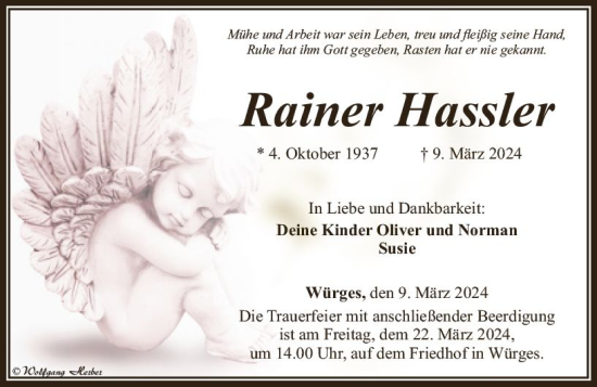 Traueranzeige von Rainer Hassler von Camberger Anzeiger