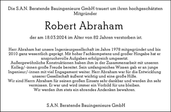 Traueranzeige von Robert Abraham von Darmstädter Echo