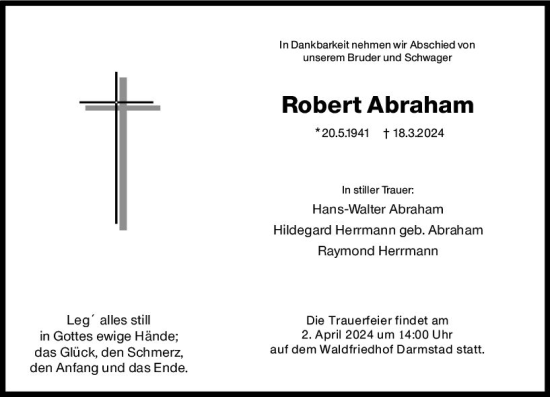 Traueranzeige von Robert Abraham von Darmstädter Echo