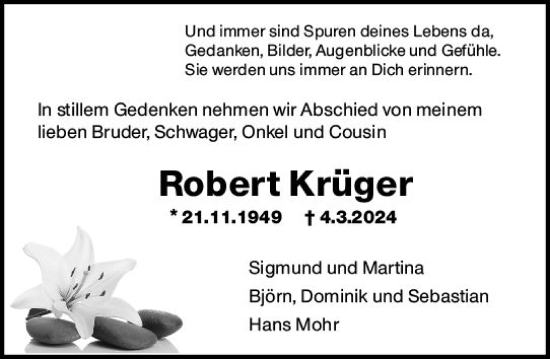Traueranzeige von Robert Krüger von Odenwälder Echo