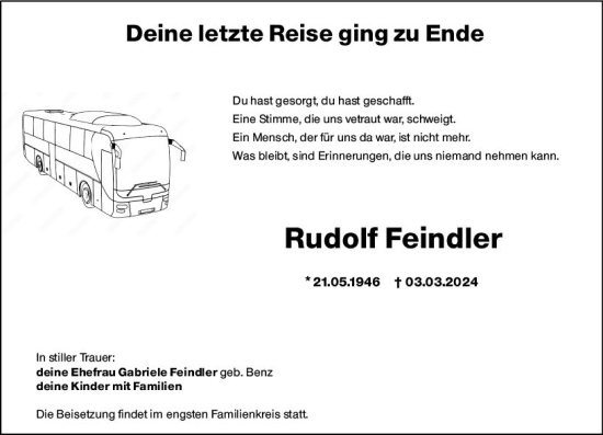 Traueranzeige von Rudolf Feindler von Hochheimer Zeitung