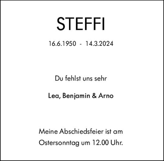 Traueranzeige von Steffi  von Wetzlarer Neue Zeitung