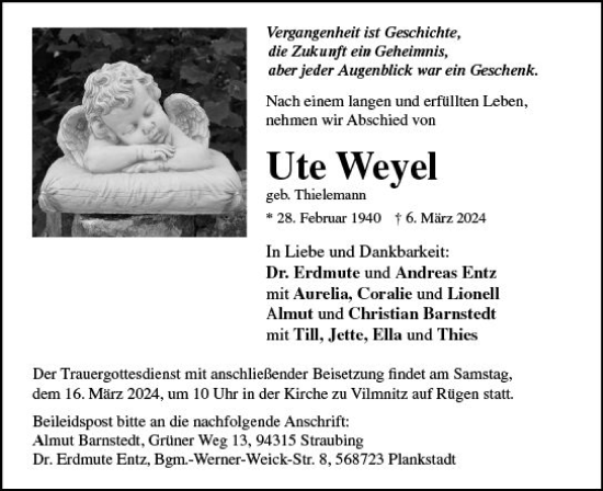 Traueranzeige von Ute Weyel von Wiesbadener Kurier