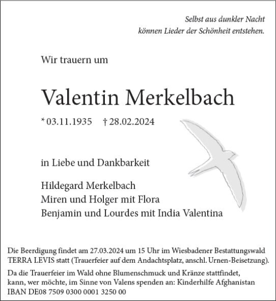 Traueranzeige von Valentin Merkelbach von Wiesbadener Kurier