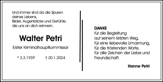 Traueranzeige von Walter Petri von Allgemeine Zeitung Mainz