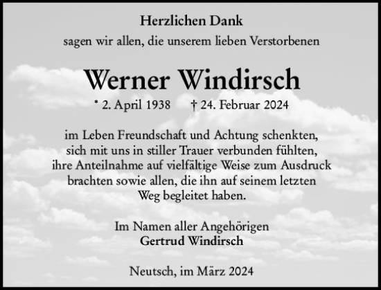 Traueranzeige von Werner Windirsch von Darmstädter Echo