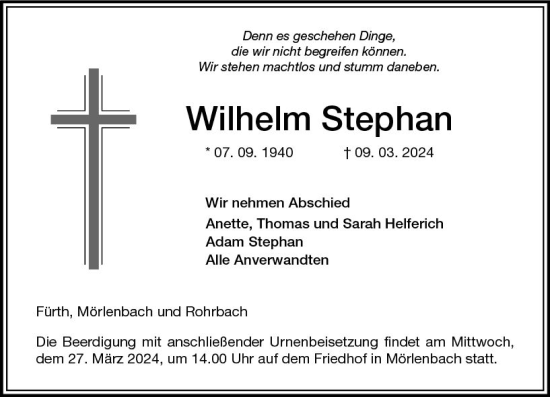 Traueranzeige von Wilhelm Stephan von Odenwälder Echo