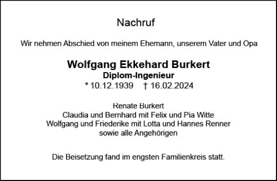 Traueranzeige von Wolfgang Ekkehard Burkert von Darmstädter Echo