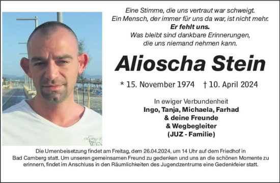 Traueranzeige von Alioscha Stein von Camberger Anzeiger