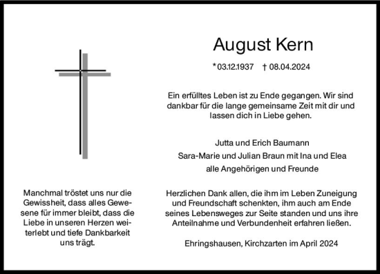 Traueranzeige von August Kern von Wetzlarer Neue Zeitung