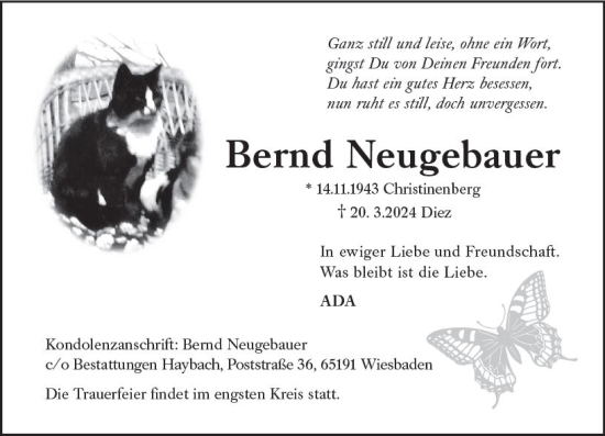 Traueranzeige von Bernd Neugebauer von Wiesbadener Kurier