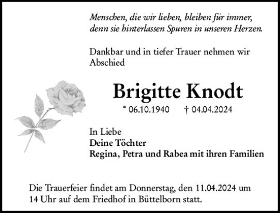 Traueranzeige von Brigitte Knodt von Groß-Gerauer Echo