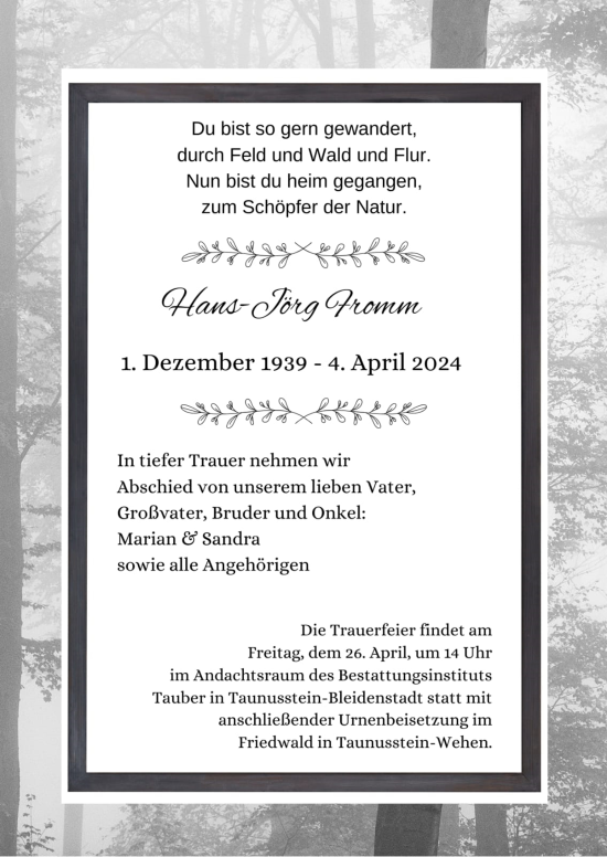 Traueranzeige von Hans-Jörg Fromm von Wiesbadener Kurier