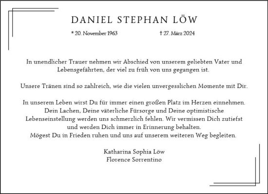 Traueranzeige von Daniel Stephan Löw von Allgemeine Zeitung Mainz