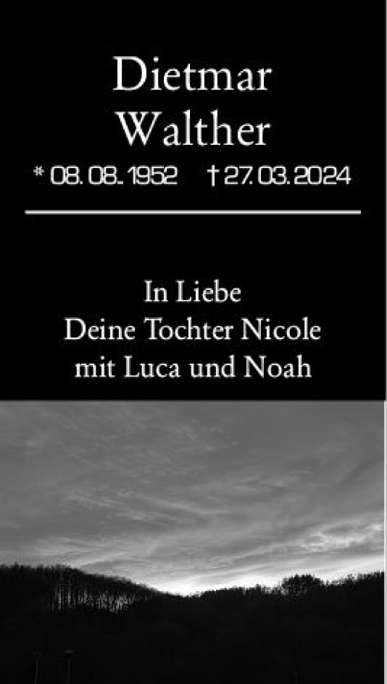 Traueranzeige von Dietmar Walther von Odenwälder Echo