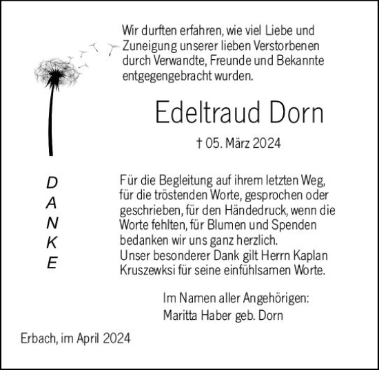 Traueranzeige von Edeltraud Dorn von Camberger Anzeiger