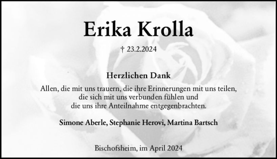 Traueranzeige von Erika Krolla von Rüsselsheimer Echo