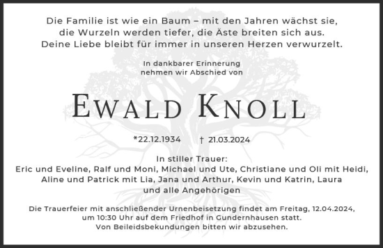 Traueranzeige von Ewald Knoll von Darmstädter Echo