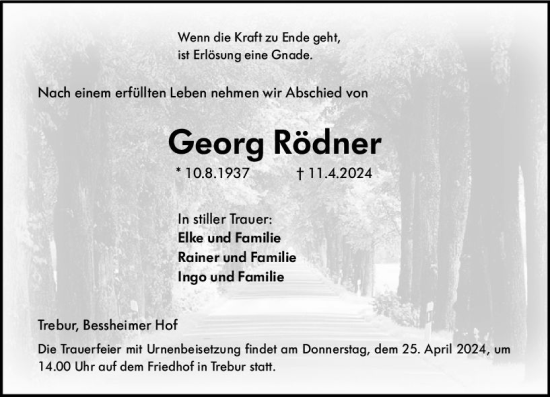 Traueranzeige von Georg Rödner von Rüsselsheimer Echo