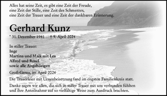 Traueranzeige von Gerhard Kunz von Groß-Gerauer Echo