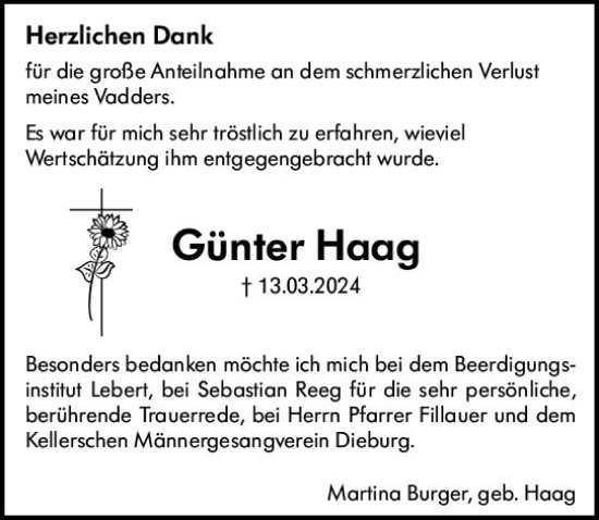 Traueranzeige von Günter Haag von Darmstädter Echo