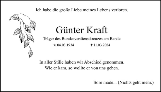 Traueranzeige von Günter Kraft von Allgemeine Zeitung Mainz