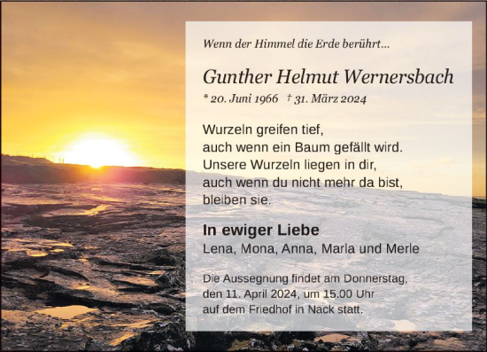 Traueranzeige von Gunter Wernersbach von Allgemeine Zeitung Alzey