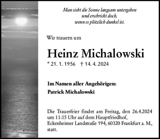 Traueranzeige von Heinz Michalowski von Hinterländer Anzeiger