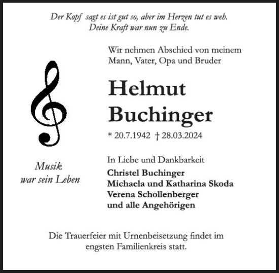 Traueranzeige von Helmut Buchinger von Darmstädter Echo
