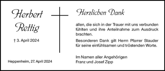 Traueranzeige von Herbert Rettig von Starkenburger Echo
