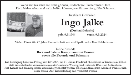 Traueranzeige von Ingo Jalke von Wiesbadener Kurier