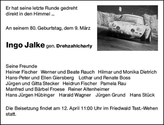 Traueranzeige von Ingo Jalke von Wiesbadener Kurier